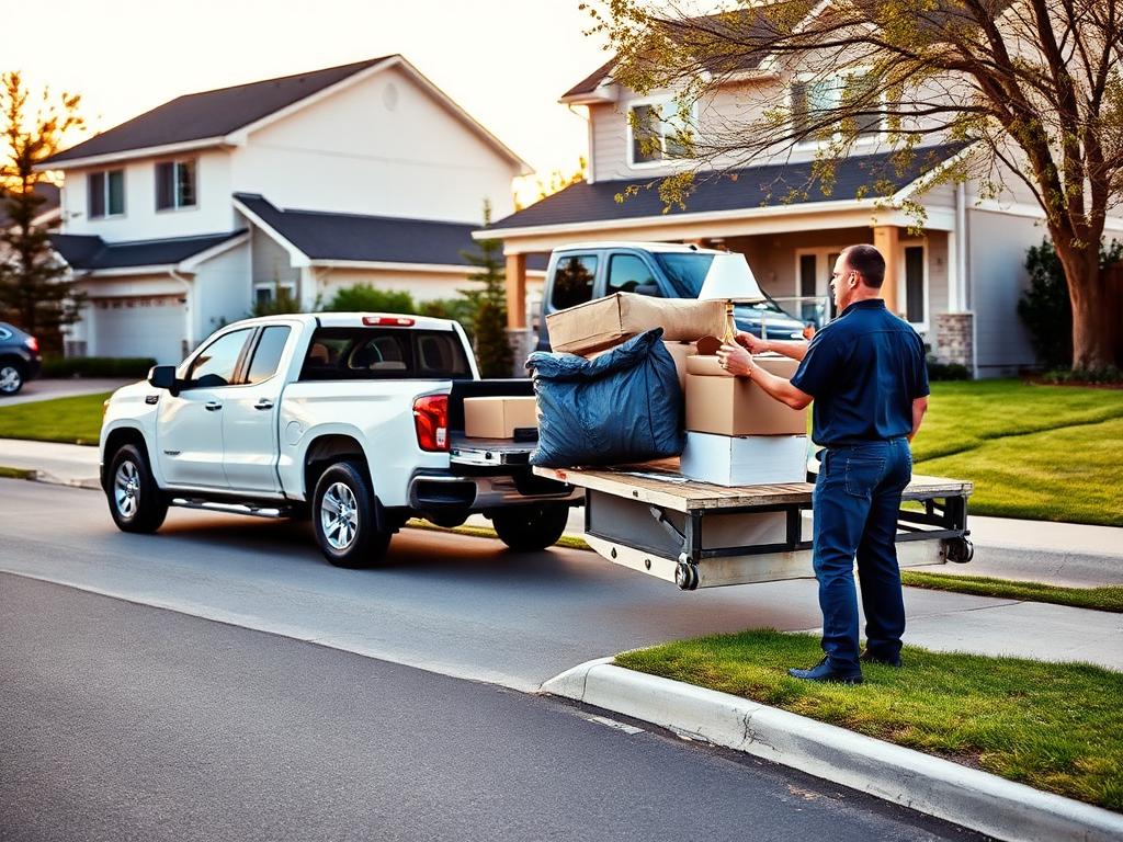 A local hauler loading the curb-side items into a pickup truck